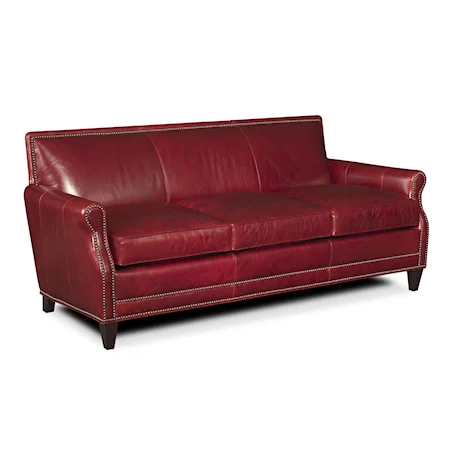 Sleek Tailored Leather Sofa with Bold Nail Head